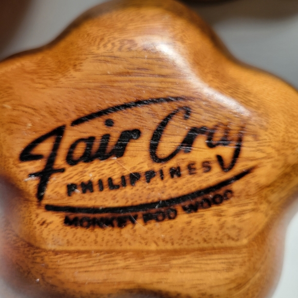 Orobilt VTG MCM Monkey Pod 12x4x2 Wood Set 2 Leaf Fruit Snack Bowl Fall Holidays - Picture 15 of 15